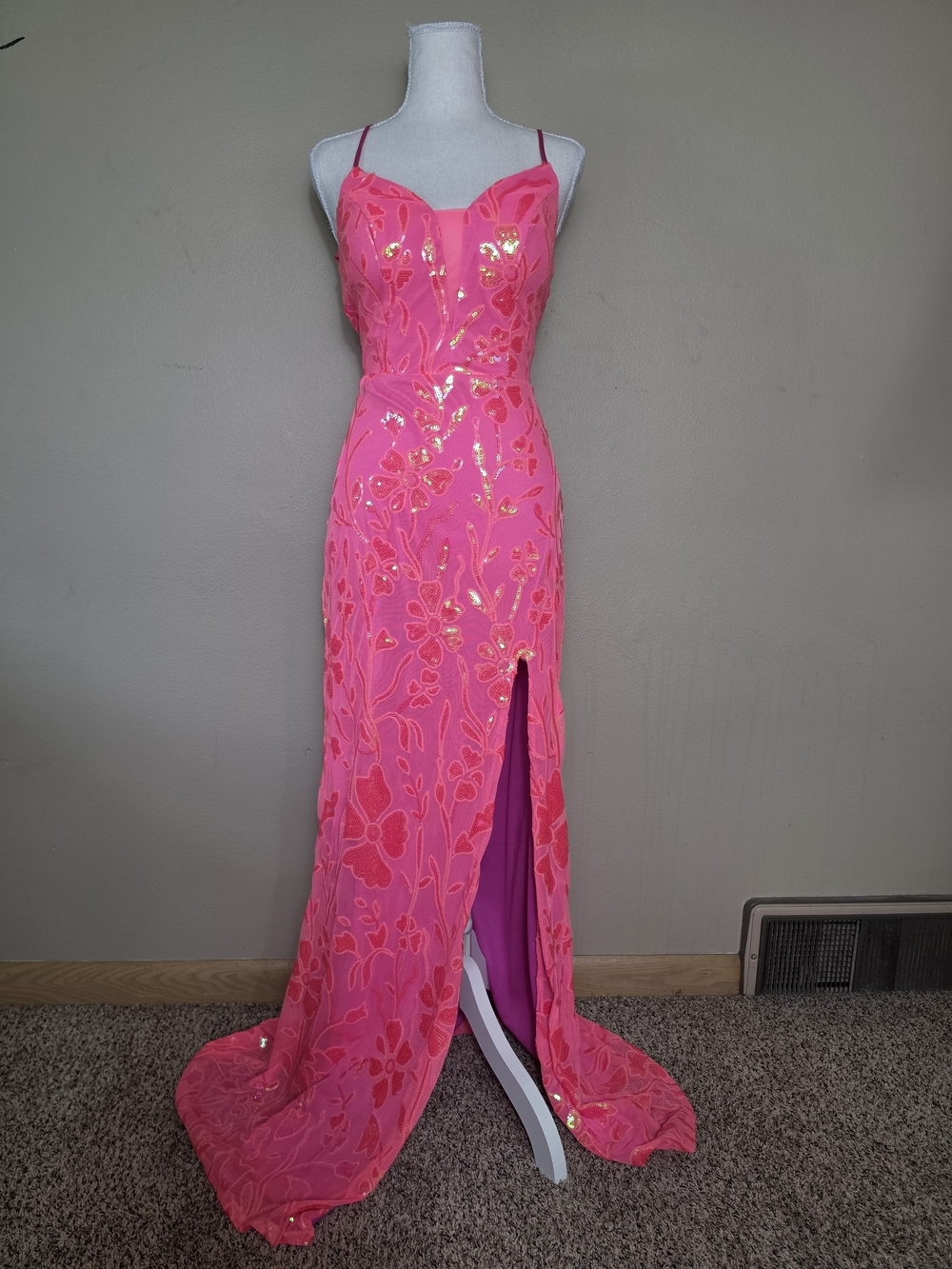 Hot Pink Sequin Prom Dress | Size 4 | Iridescent Formal Gown